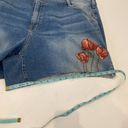 Lane Bryant  Girlfriend Raw Hem Blue Denim Shorts Floral Embroidered NWT Sz 28 Photo 12