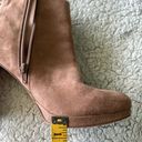 Guess  Women's 9 Beverly Faux Suede Eyelet Studded Heeled Bootie Camel Brown Photo 9