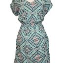 Pink Rose NWT Aqua Blue Floral Zigzag Print Short Sleeve Dress Pockets Cutout Back New Photo 0