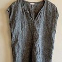 CP Shades  Gray Linen Split Neck Short Sleeve Tunic Blouse L Photo 0