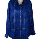 Style & Co  2X-Large Button-Up Top Plaid Metallic Accent Pocket Long Sleeve Blue Photo 0