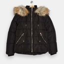 Topshop NWT $125  tie waist padded jacket with faux-fur hood in khaki sz 2 Photo 2