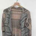 BKE  Patchwork Blues Women’s Multicolor Fringe Sweater Cardigan size Large Photo 0