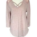 Brooks bobbie  women's large 3/4 sleeve v-neck dusty rose soft top with lace Photo 0