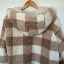 Love Tree  Teddy Sherpa Plaid Tan White Cream Brown Cozy Cardigan Reversible Sz S Photo 5