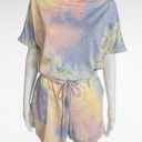 Pink Lily  Blue Pink Tie Dye Drape Neck Terrycloth Romper Size Small Photo 0