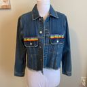 Sunset + Spring Rainbow Trim Denim Jacket Size XS Photo 2