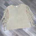 Chico's Chico’s Tarrin Tape Yarn Fringe Poncho Sweater Taupe Tan Large XL Photo 5