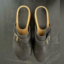 Vintage 8 by Zoox Y2K Black Leather Look Wooden Clogs Brass Studs | size 8.5 Photo 2