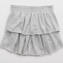 Aerie NWT  Weekend Ruffle Mini Skirt Sweatshirt Tiered Heathered Grey Size Medium Photo 0