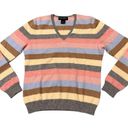 Brooks Brothers  Women’s V Neck Striped Cashmere Pullover Sweater size Medium Photo 3