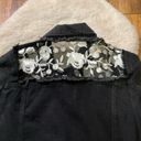 Love Tree  Denim Jacket Womens Medium Black Floral Embroidered Mesh Cutout Photo 6