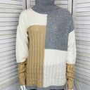 Versona  Multi Pattern Color Block Turtleneck Sweater Gray Tan Large Photo 0