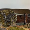 Vintage Distressed Stitched Brown Genuine Leather Eagle Buckle Belt Photo 11