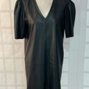 Lavender Brown  faux black leather puff sleeve shift dress size large Photo 2