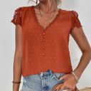 SheIn Frenchy Swiss Dot Guipure Lace Detail Embroidered Mesh Blouse Rust Orange Photo 9