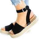 SheIn Black Open Toe Buckle Ankle Strap Espadrilles Flatform Wedge Casual Sandal Photo 0