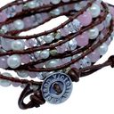 Victoria Emerson  Brown Leather Wrap Bracelet With Pink Pearls Photo 1