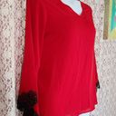 Est. 1946  red black bell sleeve blouse with lace detail Photo 1