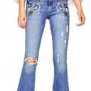 ZARA  Embroidered Midrise Mini Flare Leg Distressed Cropped Denim Jeans Size 2 Photo 13