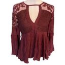 American Eagle  Outfitters Floral Mesh Flare Peplum Burgundy Top Women. M… Photo 2