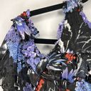 Alice + Olivia  Size 10 Nichola Black Blue Red Cold Shoulder Ruffled Floral Dress Photo 4