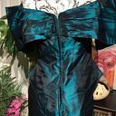 Unique Vintage Vintage Taffeta Skirt Set Matching Teal Emerald Shiny Off Shoulder Fit Bodice Pencil Skirt W/ Top Formal Evening  Photo 2