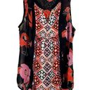 Signature Studio  Boho Sheer Tank Top Black Pink Mixed Pattern Crochet Size L Photo 0