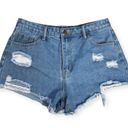 SheIn  Medium Wash Distressed High Rise Denim Shorts Photo 3