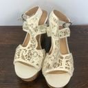 American Eagle  Women's Ivory Lace Peep Toe Cork Wedge Sandals White Size 8 WIDE Photo 6