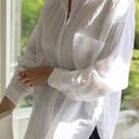 Women's Cotton Linen Shirts Button Down V Neck Blouse Casual Long Sleeve High Low Tops White Size M Photo 2