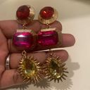 Earrings drop dangle fuchsia is pink red and yellow large rhinestone Photo 2