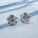 Blossom Cherry  sakura flower stud earrings new gift silver pink october pretty Photo 3