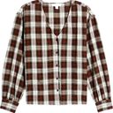 Treasure & Bond  Plaid V Neck Button Up Long Sleeved Red White & Brown Boho Shirt Photo 1