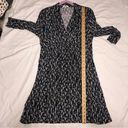 Soma  Dress Size Large Faux Wrap Top Black White Blue Long Sleeve Geometric Print Photo 5