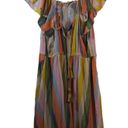 Angie  Pina Colda Striped Short Sleeve Strappy Neck Dress Boho Size L Photo 2