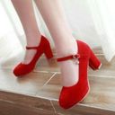 mix no. 6  Asuviel Red Faux Suede Mary Jane Pumps Block Heel Shoes Size 8.5M NEW Photo 1