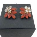 Petal Vintage Rhinestone Floral Coral Lucite Faceted  Earrings Photo 1
