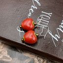 Ceramic Red Heart Spotted Dangle Stainless Steel Earrings Photo 3