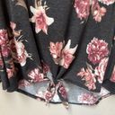 Acting Pro  Women's Gray Pink Floral Print Flare Sleeve Tie Bottom Blouse Medium Photo 2