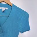 August Silk  Shirt Womens V Neck Ribbed Silk Blend Blue Size Small Photo 4