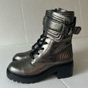 DKNY  Women’s Basia Combat Boot Silver Black Grunge Boots Size 5M Photo 0