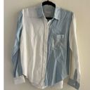 Rails NEW  Ingrid Raw Button Down Shirt Size Small Patch Work Blue White Women's Photo 4