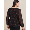 Torrid  Black Roses Peplum‎ Chiffon Clip Dot Buff Sleeve Top 1X Photo 4