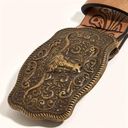 Western Bull Head Buckle Plus Size Belt Vintage Style Faux Leather Embossed‎ 2XL Brown Photo 7