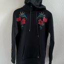 Volcom  Embroidered and Painted Floral Black Hoodie Art To Wear Trendy Sweatshirt Photo 0