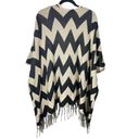 FATE. Chevron Striped Open Front Knit Cardigan Sweater Tassels Cream Black Small Photo 1