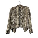 ZARA  Open Snake Skin Satin Lined Faux Leather Trim Blazer Shoulder Pads M Tan Photo 4