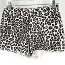 Good American  The Cut Off Denim Short High Rise Snow Leopard Print Photo 2