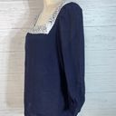 Nanette Lepore Navy Blue White Lace Blouse Top 3/4 Puff Sleeve Square Neck S Photo 1